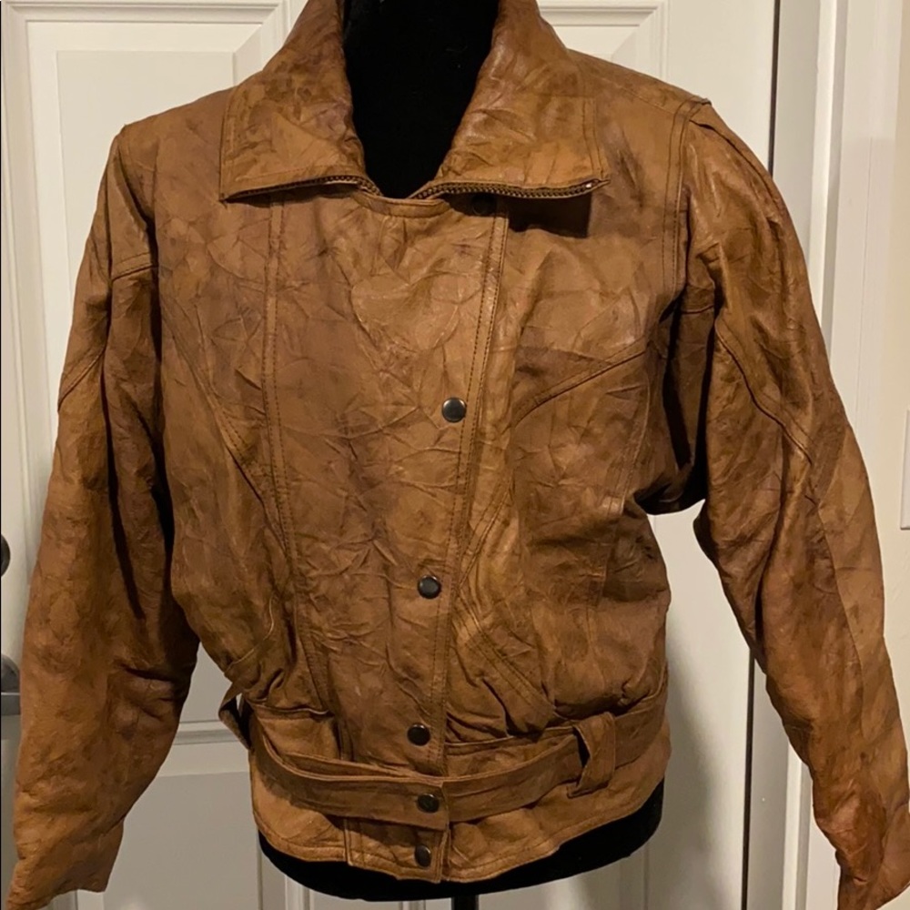 Women’s cropped vintage brown leather jacket- s - Picture 10 of 12